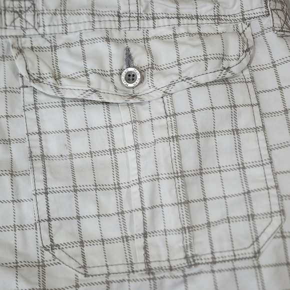 Marc Ecko Cargo Shorts 38 Men Cut Sew Plaid White Tan Cotton Surfer Skater 12" - Picture 11 of 12